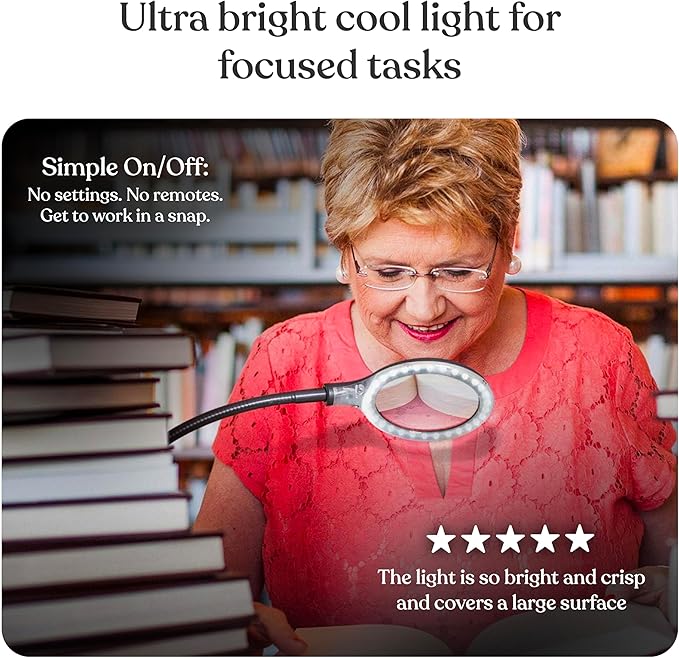 Brightech LightView Flex Magnifying Desk Lamp, 1.75X Light Magnifier, Adjustable Magnifying Glass with Light for Crafts, Reading, Close Work
