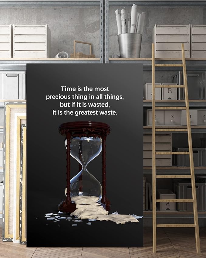 Inspirational OfficeWall Art hourglass of time Canvas Poster Entrepreneur Quotes Painting Prints on Canvas Nature Theme Poster Decoration for Work Home Office Wooden Framed Easy to Hang -28”Wx44”H