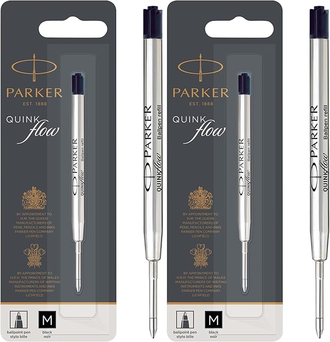 Parker Quinkflow Ballpoint Pen Ink Refill, Medium Tip, Black (Pack of 2)