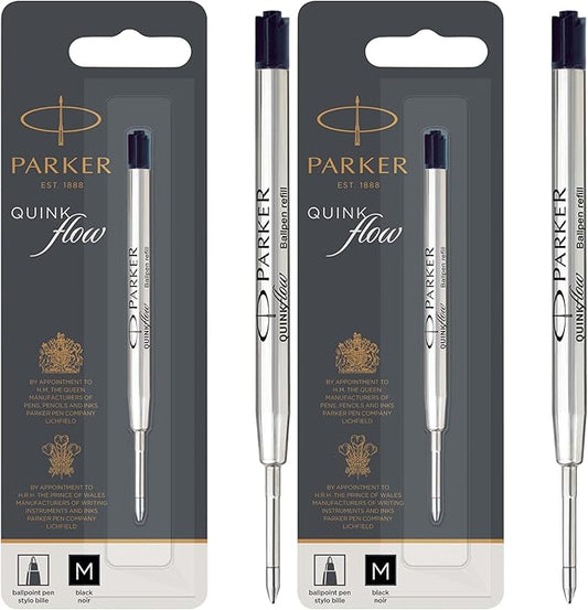 Parker Quinkflow Ballpoint Pen Ink Refill, Medium Tip, Black (Pack of 2)