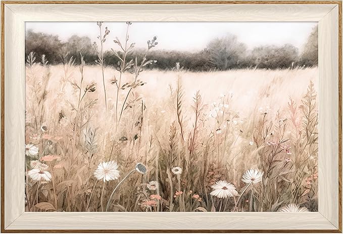 ASTRDECOR Framed Nature Wall Art Prints, Vintage Wildflower Field Landscape Canvas Wall Art Bedroom, Autumn Oil Painting Botanical Artwork, Plant Pictures Farmhouse Wall Decor Living Room - 16''x24''