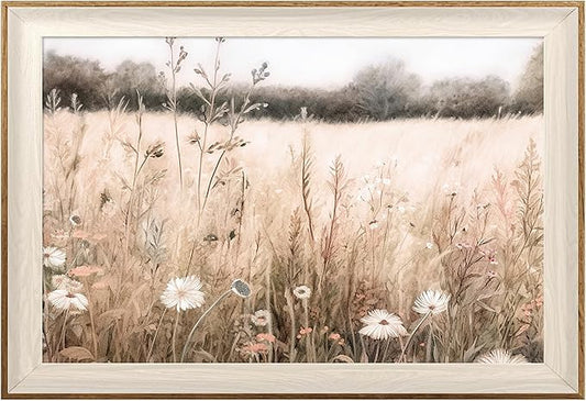 ASTRDECOR Framed Nature Wall Art Prints, Vintage Wildflower Field Landscape Canvas Wall Art Bedroom, Autumn Oil Painting Botanical Artwork, Plant Pictures Farmhouse Wall Decor Living Room - 16''x24''
