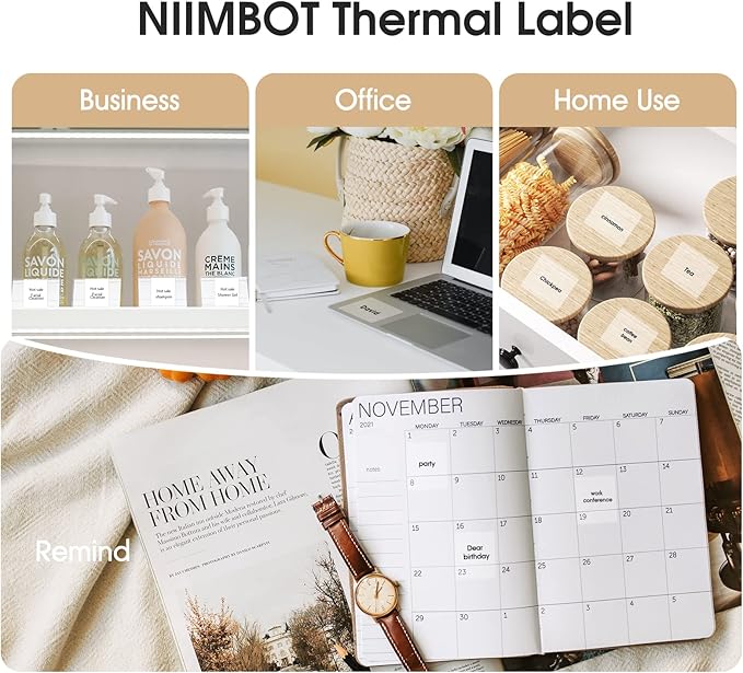 NIIMBOT Label Maker, B3S Thermal Label Printer, 3Inch Portable Label Makers with 70x40mm White and 50x50mm Round Clear Label, Barcode Label Printer for Small Business, Office, Home, Mailing
