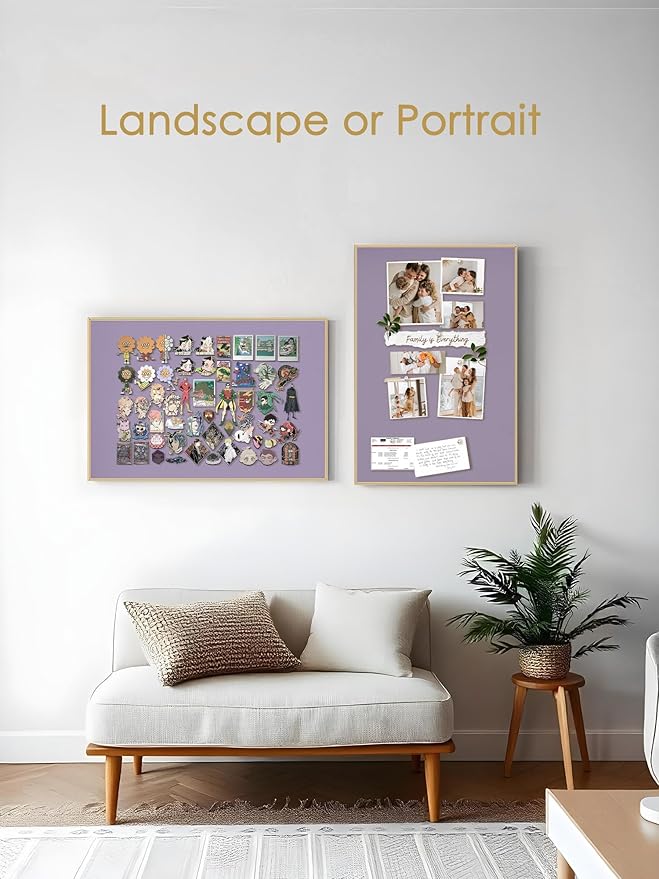 Bulletin Board 40 x 30 inches, Mystic Violet Pin Board, Golden Aluminum Framed Fabric Cork Board with 10 Push Pins