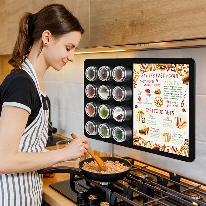 MaxGear Magnetic Board 17.5" x 11.4" Black Metal Magnet Bulletin Board for Wall, Refrigerator, Magnetic Board Display Notes, Photos, and More - Includes Dual Lock Tape and Screws