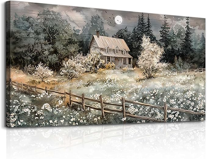 hyidecorart Farmhouse Canvas Wall Art Nature Landscape Paintings Wall Decor For Living Room Bedroom Decorations Rural Artwork Pictures Framed for Office Aesthetic Home Decor Ready To Hang