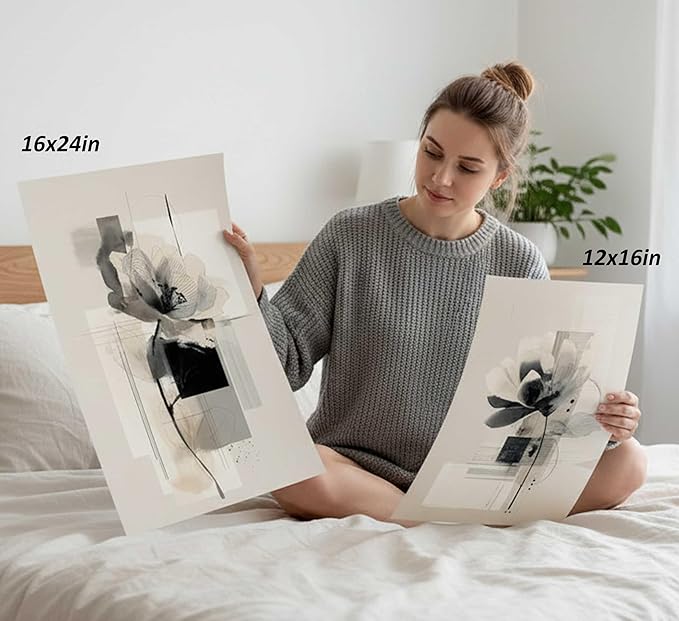 3Pcs Modern Abstract Floral Canvas Wall Art Minimalist Neutral Beige And Black Flower Botanical Painting Picture Wall Decor Poster Print Artwork for Living Room Bedroom Home Decoration Unframed