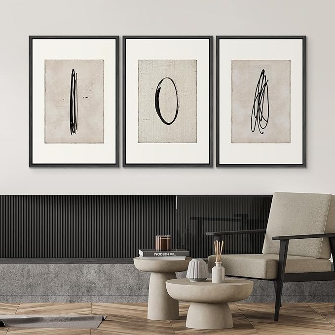 SIGNWIN Framed Canvas Print Wall Art Set Mid-Century Modern Paint Strokes Abstract Shapes Illustrations Modern Art Decorative Multicolor for Living Room, Bedroom, Office - 24"x36"x3 Black