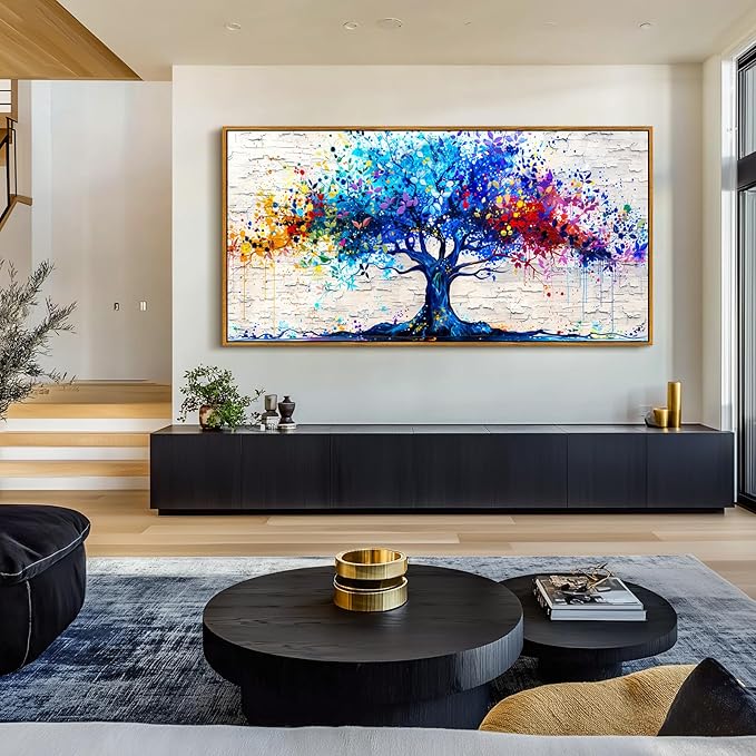 SERIMINO Tree of Life Large Framed Wall Art Prints, Colorful Tree Abstract Graffiti Canvas Painting, Nature Plant Fantasy Artwork for Walls, Modern Wall Decor Living Room Bedroom Home Office 29"X57"