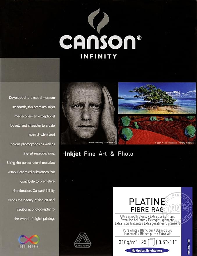 Canson Infinity Platine Fibre Rag Fine Art Paper, 310 Gram , 8.5 x 11 Inch, 25 Sheets (206211031)