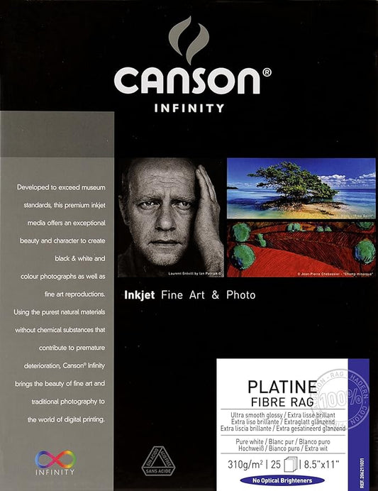 Canson Infinity Platine Fibre Rag Fine Art Paper, 310 Gram , 8.5 x 11 Inch, 25 Sheets (206211031)