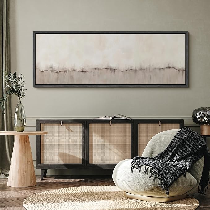 SIGNFORD Large Framed Canvas Minimalist Neutral Soundwave Abstract Illustrations Modern Art Calm Warm for Living Room, Bedroom, Office - 60"x20"
