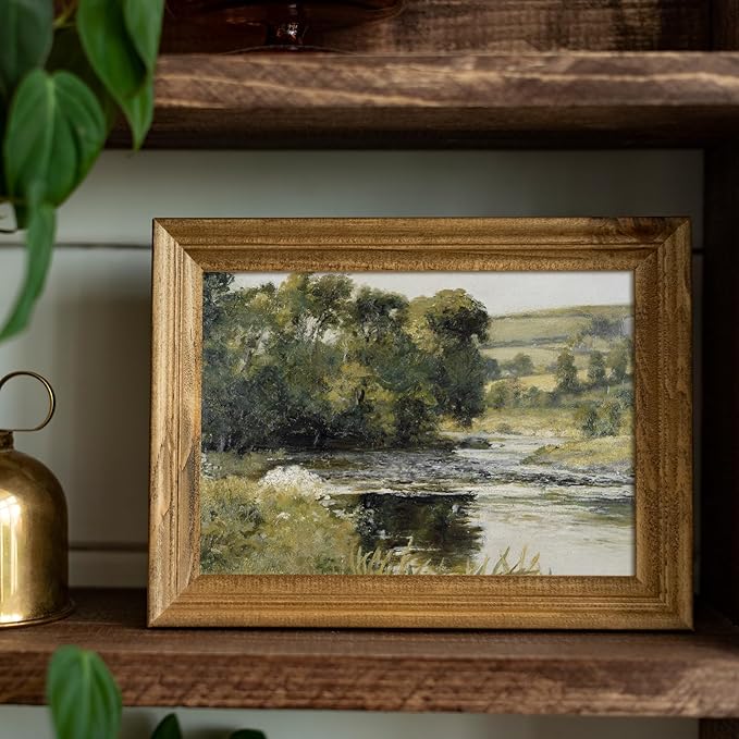 uniro Nature Landscape Vintage Wall Art for Home Decor, Antique River Canvas Wall Art, Farmhouse Muted Spring Summer Paintings Art Picture Aesthetic for Bedroom Bathroom Living Room Office Decor (8" x 10"-UNFRAMED)