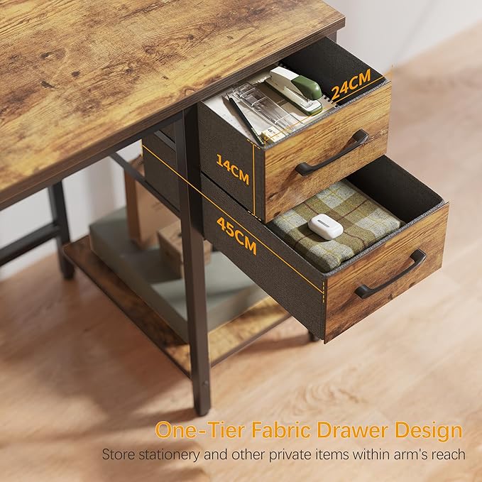 Cubiker Computer Home Office Desk with Drawers, 47 Inch Small Desk Study Writing Table, Modern Simple PC Desk, Rustic Brown