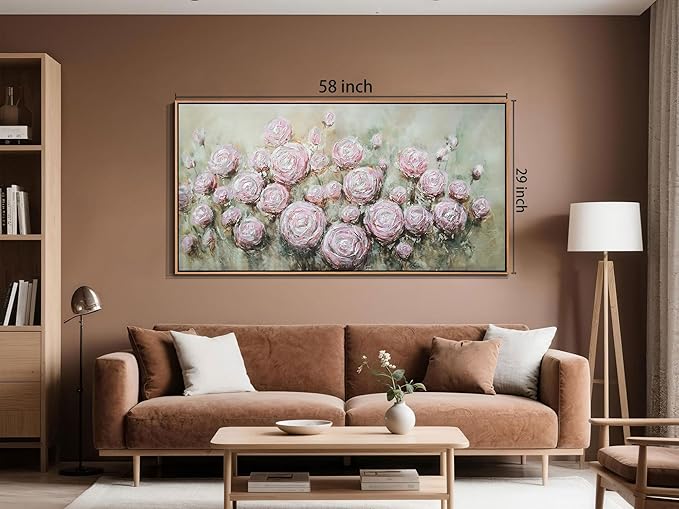 Arjun Flowers Wall Art Framed Canvas Art Wall Decor Living Room, Roses Floral Painting Textured Extra Large Bedroom Artwork Picture Home Office Dining Room, 58"x29"