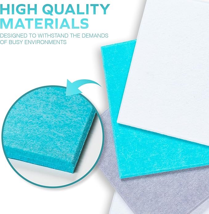 Bulletin Board 40x30in, 12 Count 9.8 x 9.8in Felt Wall Tiles with Removable Adhesive Tape, Cork Board Alternative for Walls, Wall Decor, Kids Art Display, Kids Room (Aqua Accent Collection)