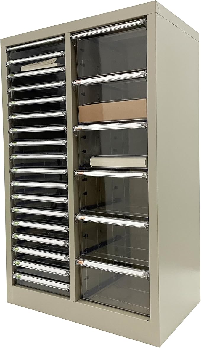 File Cabinet Parts Cabinet Plastic Drawer Storage with Clear Drawers 6 Large and 18 Small Combination for Documents Makeup Nail Salons Offices Bolts Nuts Legos Beads Lateral