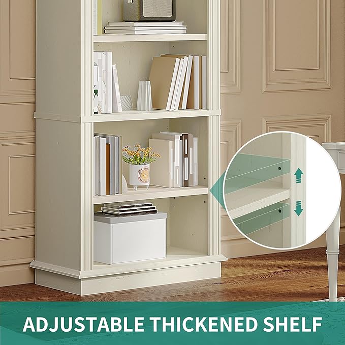 YITAHOME Vintage 72.4" Tall Bookshelf, 5-Tier Arched Bookcase with Storage, Roman Columns and Classical Carved Design, Open Display Rack with Adjustable Shelves for Living Room and Home Office, White