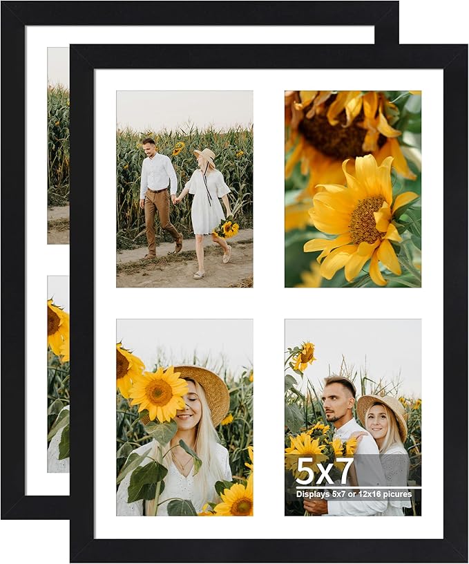12x16 Picture Frame, 5x7 Collage Picture Frames, Display 4 5x7 Photos with Mat, or 12x16 Picture without Mat, Photo Collage Frame for Wall Decor - Horizontal or Vertical Wall Mounting