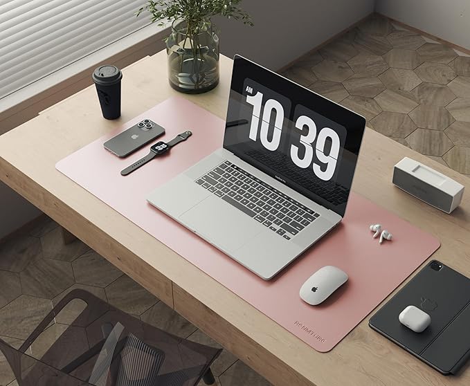 RENMTURE Double-Sided Two-Tone Faux Leather Desk mat Desktop Organization and Accessories Home and Office Large Mouse pad Game and Work (Pink/Gray, 32"x16")