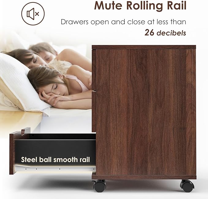 3 Drawer File Cabinet with Wheels, Heavy-Duty Steel Rolling Drawer Cabinet, Under Desk Filing Cabinet for Home Office Storage, 15.74" W x 15.74" D x 22.16" H (Brown)