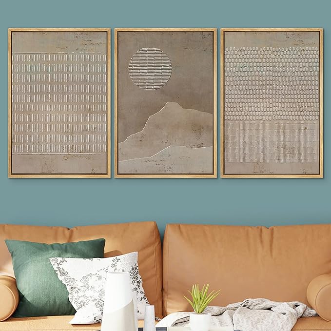 SIGNWIN Framed Canvas Print Wall Art Set Grunge Minimal Brown Polygons Graffiti & Street Art Abstract Illustrations Modern Art Decorative Nordic for Living Room, Bedroom, Office - 24"x36"x3 Natural