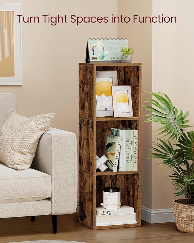 VASAGLE Custos Collection - Bookshelf, 3-Tier Bookcase, Book Shelf, Open Storage Shelf, 9.4 x 11.8 x 37.3 Inches, for Living Room, Home Office, Dining Room, Rustic Brown ULBC433K01