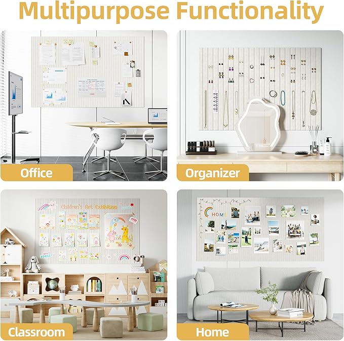 Large Cork Board for Wall 48" x 60" Ivory Bulletin Board with Safe Removable Adhesive Squares for Pictures Photos, Alternative CorkBoard Felt Pin Boards Tiles for Office Classroom Wall Decor - 20 Pack