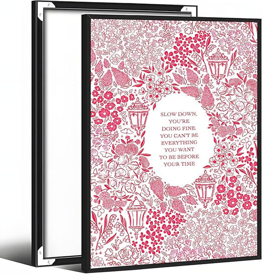 Slow Down You're Doing Fine Music Posters Motivational Quote Pink Wall Art Vintage Floral Positive Daily Reminder Song Lyrics Canvas Print Aesthetic Office Home Decor 12x16inch Aluminum Framed