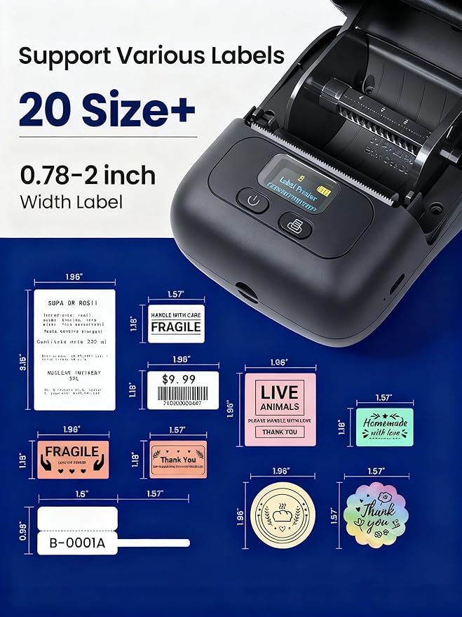 Phomemo Label Printer M110 Upgraded Label Maker Bluetooth No Ink Portable for Small Business, Address, Office, Home for Phone; for PC/Mac(USB), with 100 Labels, Ebony Black