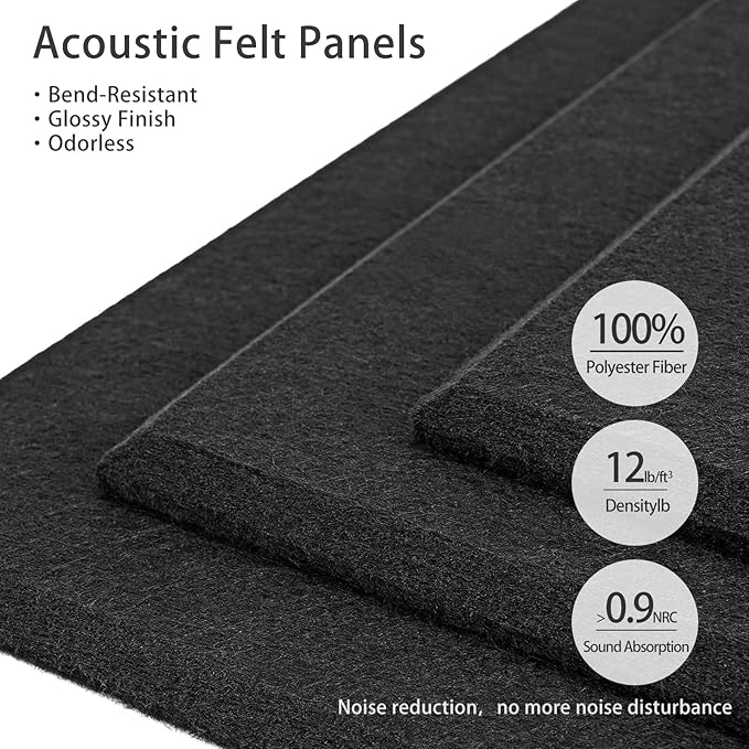 12 Pack Large Cork Boards for Walls, 48" x 24" Black Bulletin Board, Felt Wall Tiles with 72 Safe Removable Adhesive Tabs, Pinboard Cork Board for Office Home Decor