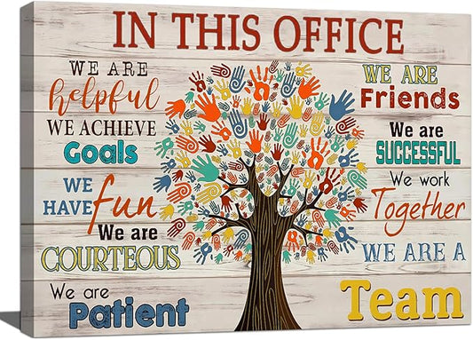 Inspirational Wall Art for Office In This Office We Are A Team Canvas Wall Decor Motivation Positive Quotes Wall Decor Colorful Tree Signs Painting Prints Artwork for Home Office 16x12in Framed