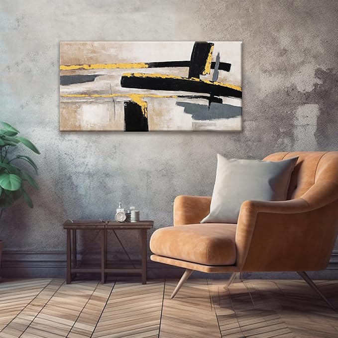 QSQ Abstract Wall Art Canvas Wall Art Decor Black And Gold Wall Art Paintings Abstract Wall Decor Artwork Pictures For Bedroom Bathroom Office Home Decor Can Be Hung Directly 20" W X 40" L