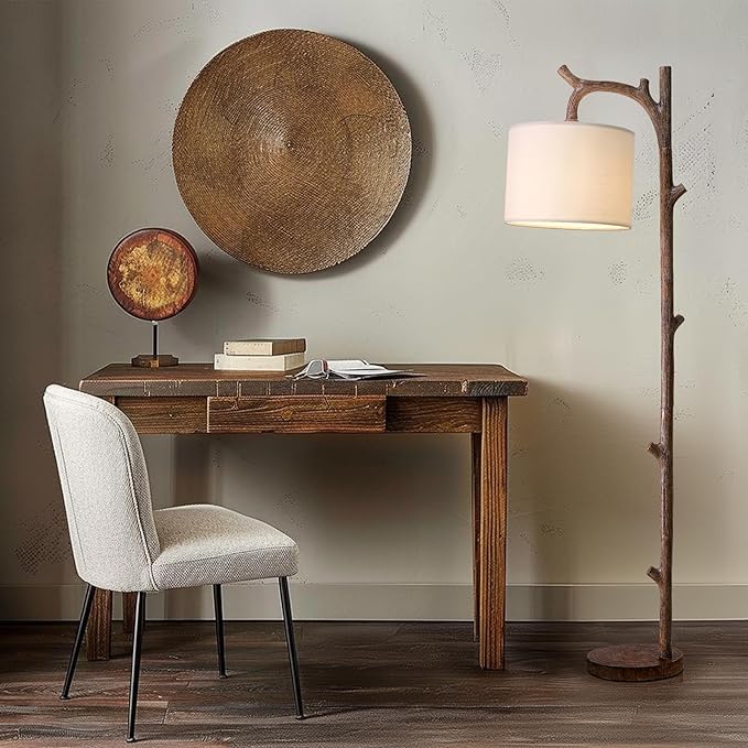 OYEARS Retro Farmhouse Floor Lamp for Nursery Living Room Rustic Standing Lamps Tree Trunk Deco Modern Country Vintage Wood Floor Lamp（Brown）