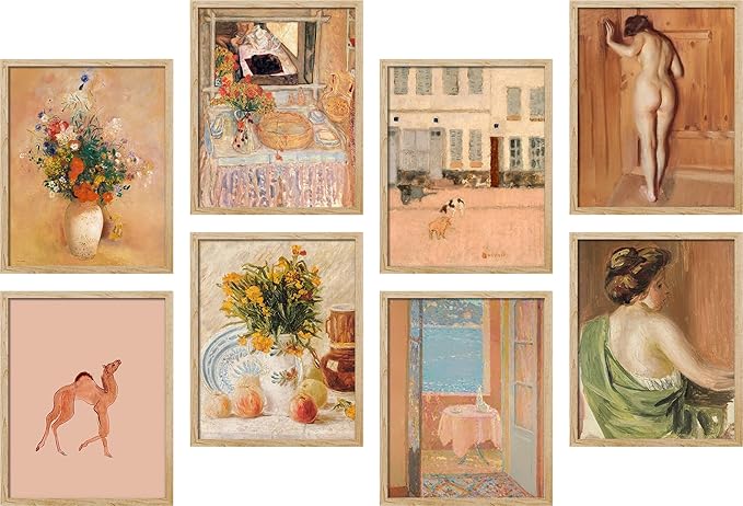 SIGNWIN Adhesive Canvas Poster Bathroom Decor 11"x14"x 8, Wall Art Room Decor Multicolor for Living Room, Bedroom, Office Pastel Landscape Flowers Female Portrait Vintage Illustrations Bohemian