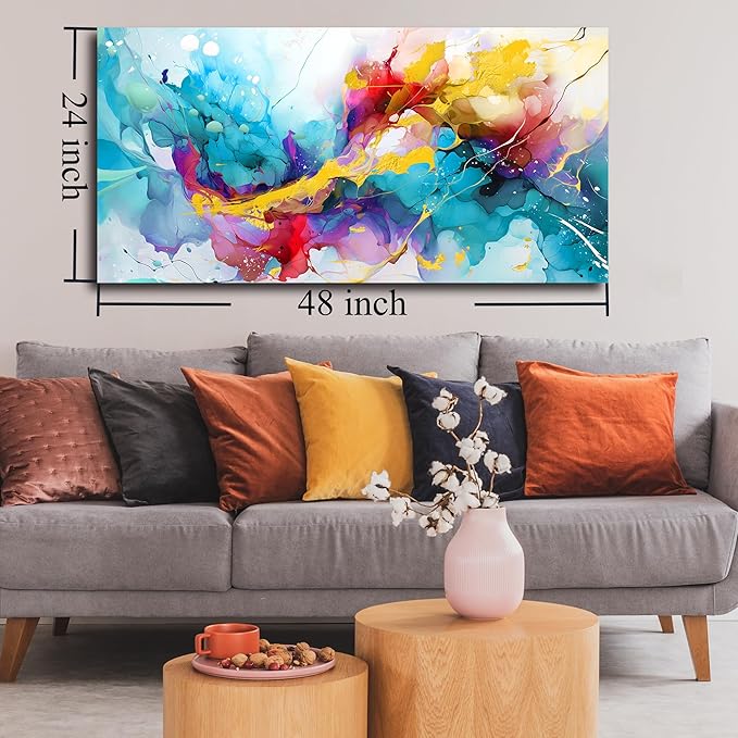 LAOTOART Abstract Canvas Wall-Art for Living Room - Colorful Wall Art Bedroom Office Artwork Wall Decor Ready to Hang Size 24" x 48"