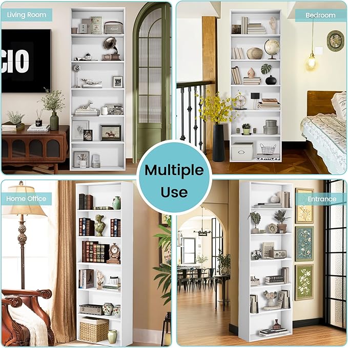 71" Tall 6-Tier Bookshelf, Large Open Display Bookcase with Ample Storage, Floor Standing Book Shelf for Living Room, Home Office, Bed Room, White