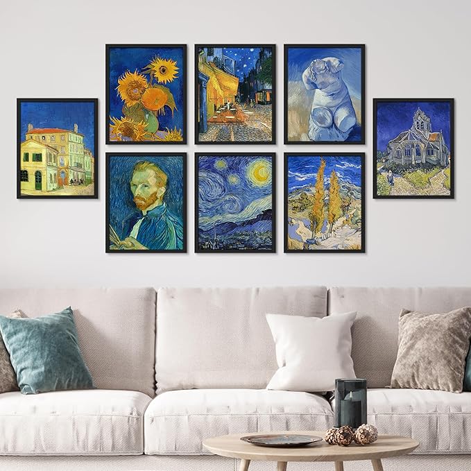 SIGNWIN Framed Poster Bathroom Decor 11"x14"x 8 Black, Wall Art Room Decor Multicolor for Living Room, Bedroom, Office Vincent Van Gogh Sunflower Starry Night Vintage Illustrations Bohemian