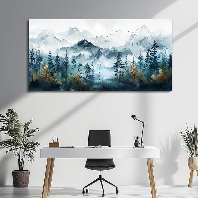 FUHAIHUA Large Wall Art For Living Room Canvas Wall Decor For Bedroom Modern Office Decorations Misty Forests Trees Wall Pictures Artwork Ink Landscape Painting Works Room Aesthetic Mural 30x60 In