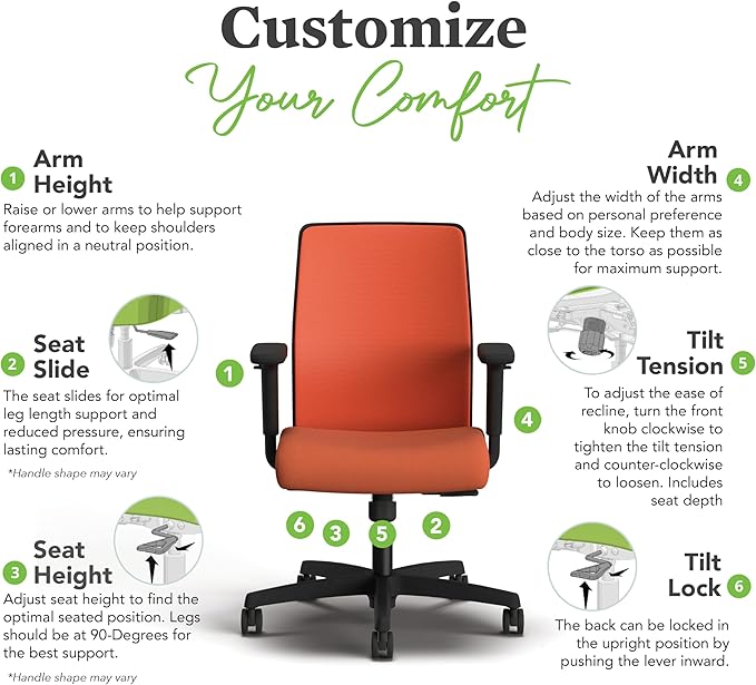 HON Ignition 2.0 Low Back Task Chair, Spectrum Mesh, Standard Synchro-Tilt Control, Office Chair with Lumbar Support, Height and Width Adjustable Arms, Black Frame, Salamander