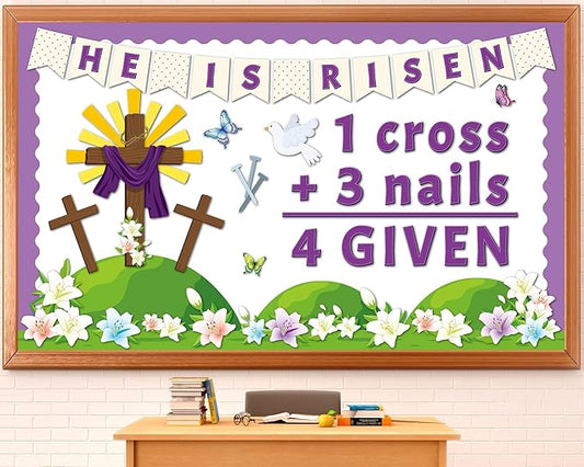 Easter Jesus Cross Bulletin Board Set Lent 1 Cross 3 Nails 4 Given Jesus Resurrection Classroom Decoration Easter Spring Religious Bulletin Board Cutouts for Church Classroom Chalkboard Wall Decor