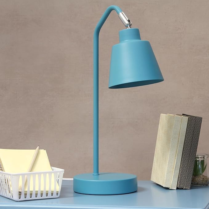 Simple Designs LD1077-CYN 16" Sleek Essentials Adjustable Metal Desk Task Lamp, for Office, Desk, Nightstand, Dorm, Cyan Blue