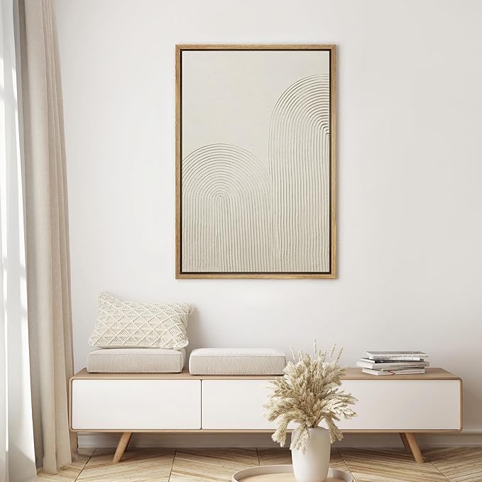 SIGNWIN Framed Canvas Print Wall Art Geometric Ring White Paint Strokes Abstract Shapes Illustrations Modern Art Decorative Rustic Multicolor Zen for Living Room, Bedroom, Office - 24"x36" Natural