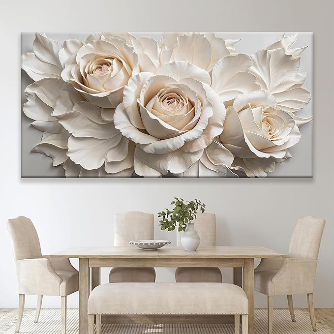 QSQ Large Wall Art For Living Room Prints Home Wall Decor Modern Canvas Art Wall Decor 39 X 78 Inches White Flower Wall Art Elegant Flower Painting Picture For Bedroom Hotel Office Artwork