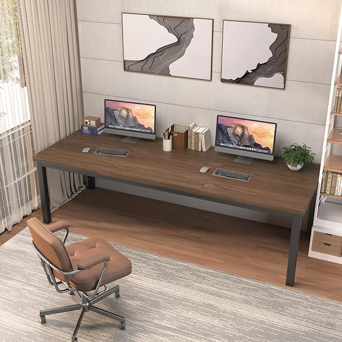 70.8 Inch Large Computer Desk, Modern Office Desk with Deep Desktop, Spacious Gaming Desk for 2 People, Study Writing Workstation for Home Office, Work from Home, Easy Assembly, Classic Oak