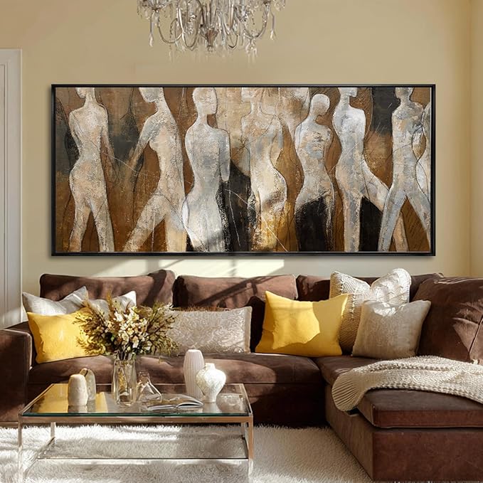 CHUDANHAO Abstract Wood Wall Art Figure Decorative Pictures Line Large Artwork 40"x86" Painting for Living Room Posters for Bedroom