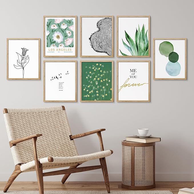 SIGNWIN Framed Poster Bathroom Decor, Wall Art Room Decor Multicolor for Living Room, Bedroom, Office Green Snake Plant Paint Stroke Flowers Nature Abstract Shapes - 12"x16"x 8 Natural