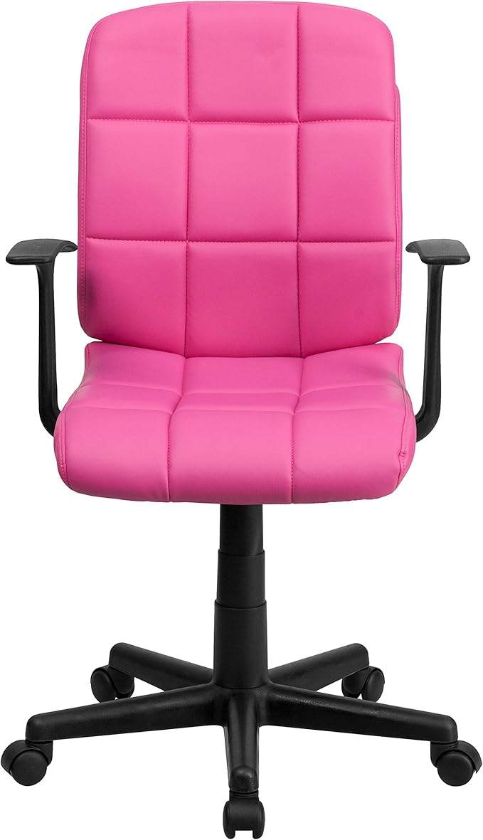 Flash Furniture Clayton Mid-Back Pink Quilted Vinyl Swivel Task Office Chair with Arms