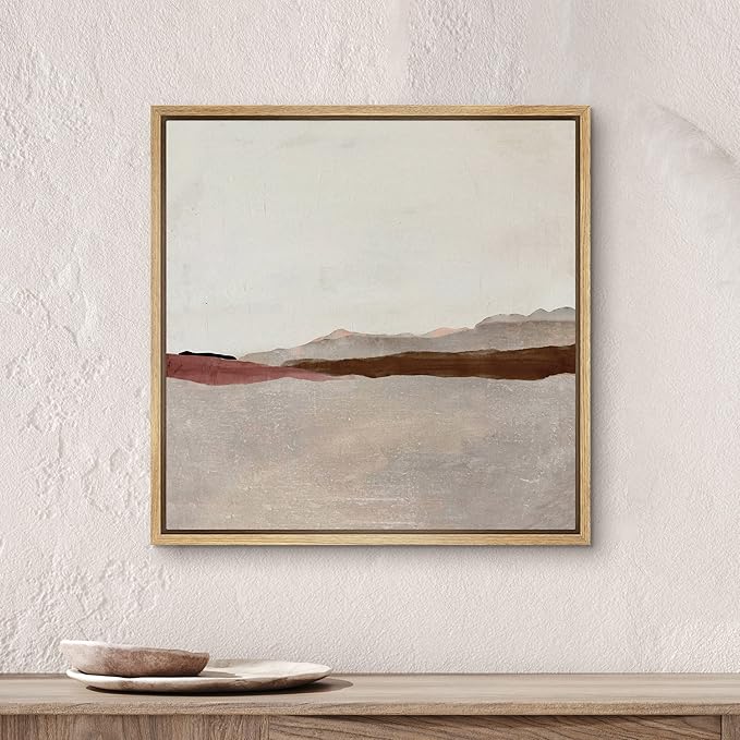 SIGNWIN Framed Canvas Print Wall Art Duotone Tan Brown Pastel Landscape Abstract Shapes Illustration Modern Art Decorative Nordic Minimal Calm/Zen for Living Room, Bedroom, Office - 16"x16" Natural