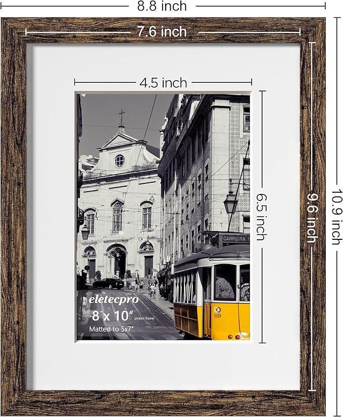 eletecpro 8x10 Picture Frames Set of 10, Picture Frame Collage Wall Decor Display 5x7 Photo With Mat or 8x10 without Mat, Home Decor Gallery Frame for Table Top or Wall Mounting, Multicolor